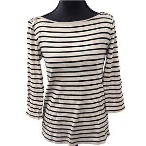 Ann Taylor Womens Striped Boat Neck 3/4 Sleeve Top‎ Size S Cream Navy